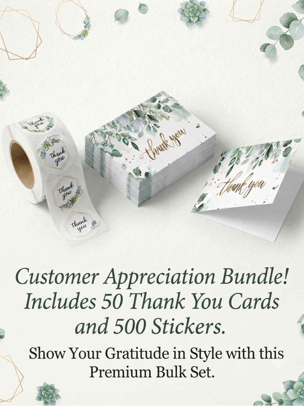 550 PC Bundle~ 50 Thank You Cards & 500 Thank You Stickers